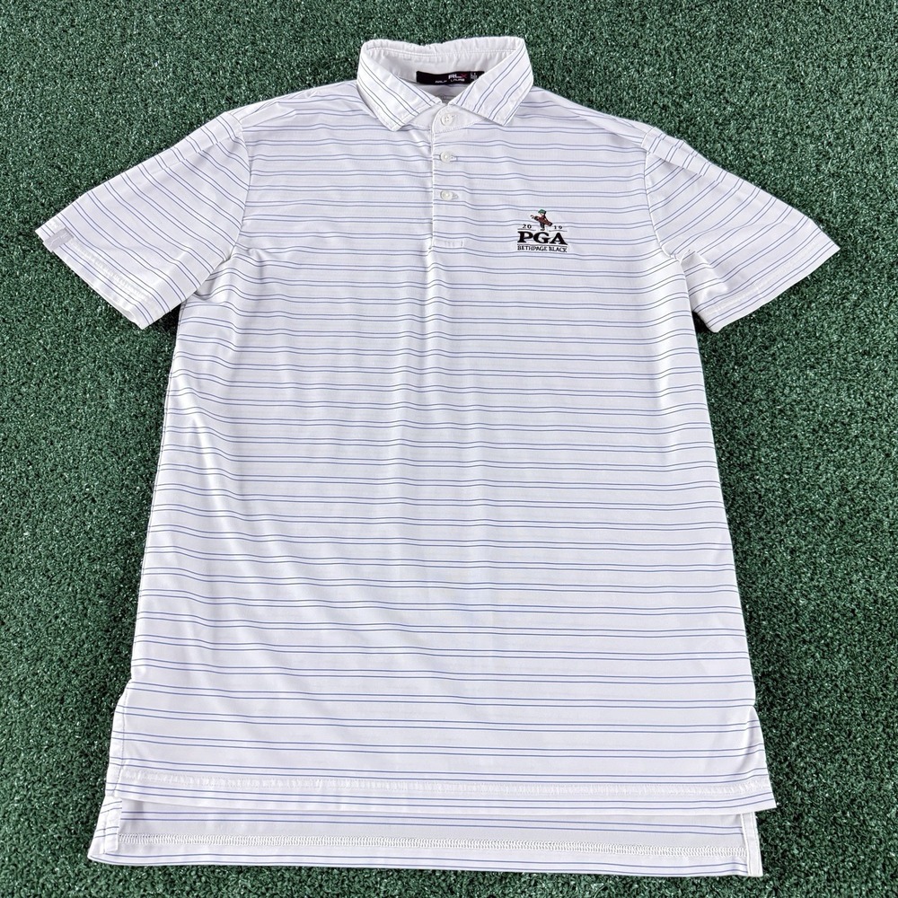 RLX Ralph Lauren PGA Men's Short Sleeve Polo Shirt Size Medium White Striped